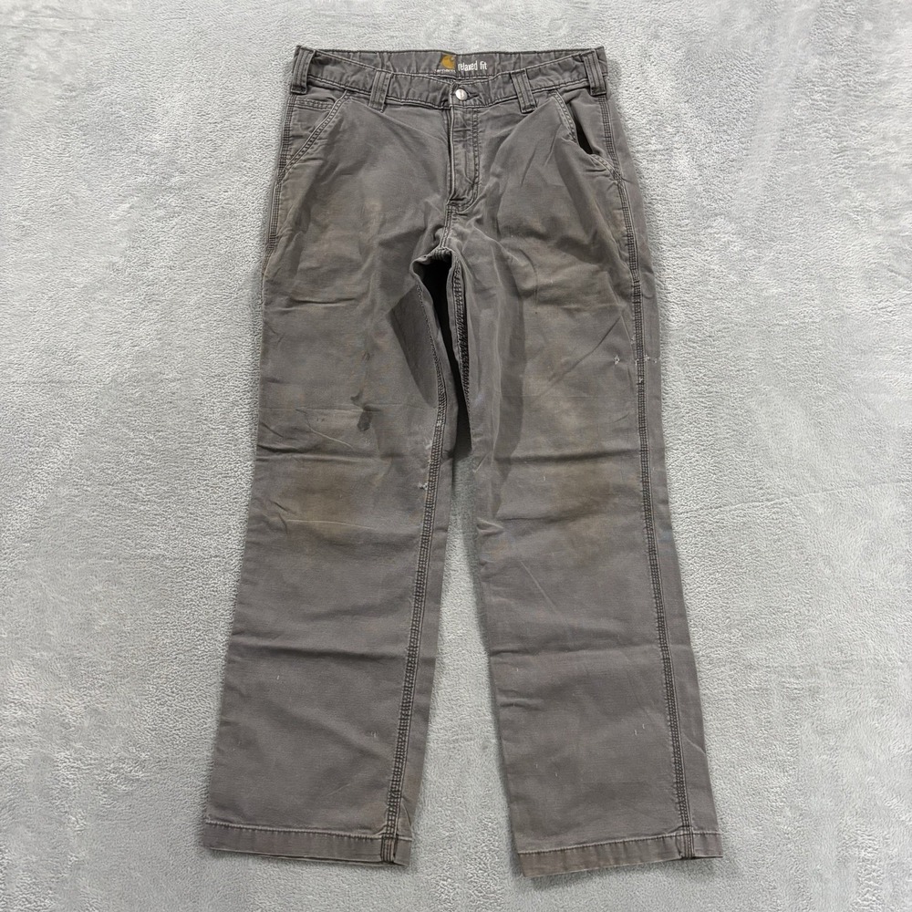 Carhartt Pants Men 34 x 29* Relaxed Fit Distressed Carpenter Dungaree Work Gray